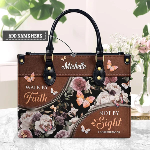 Walk By Faith Butterfly Flower Leather Handbag