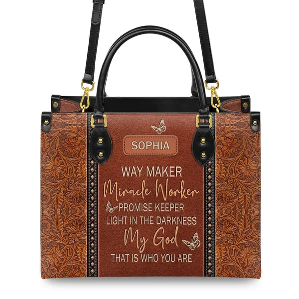 Way Maker Miracle Worker Custom Leather Tote Bag