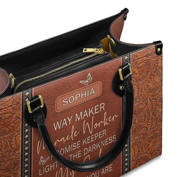 Way Maker Miracle Worker Custom Leather Tote Bag