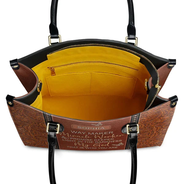 Way Maker Miracle Worker Custom Leather Tote Bag