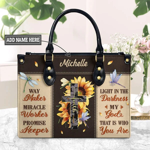 Way Maker Sunflower Dragonfly Leather Handbag
