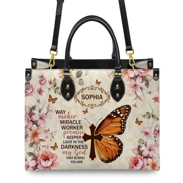 Way Maker Butterfly Floral Leather Tote Bag