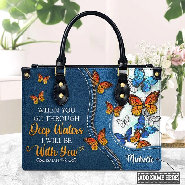 Isaiah 43:2 Butterfly Custom Leather Bag