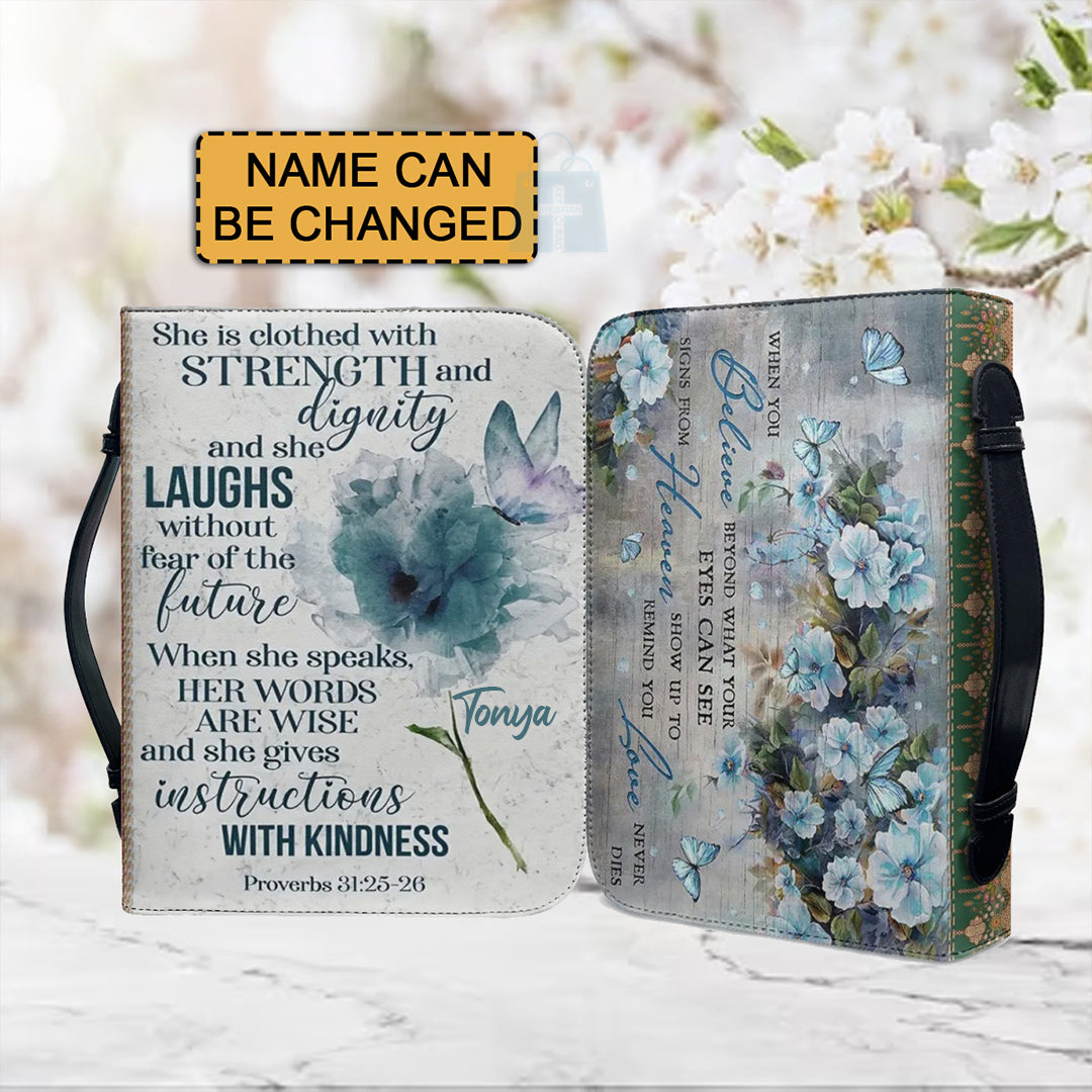 Personalized Strength & Dignity Floral Bible Cover