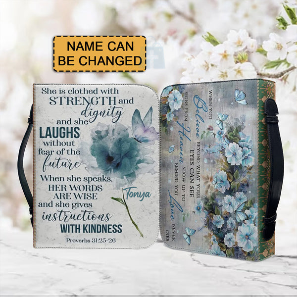 Personalized Strength & Dignity Floral Bible Cover