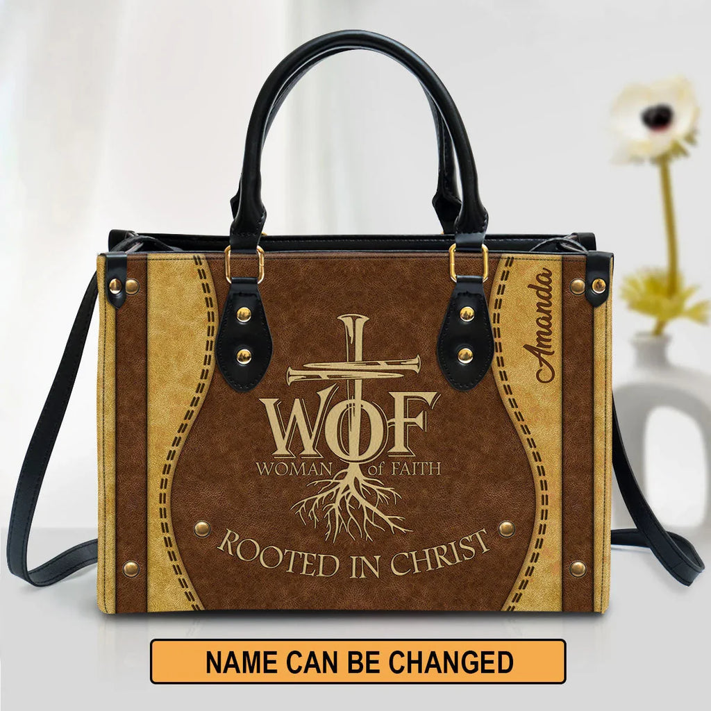 Personalized Woman of Faith Leather Tote Bag