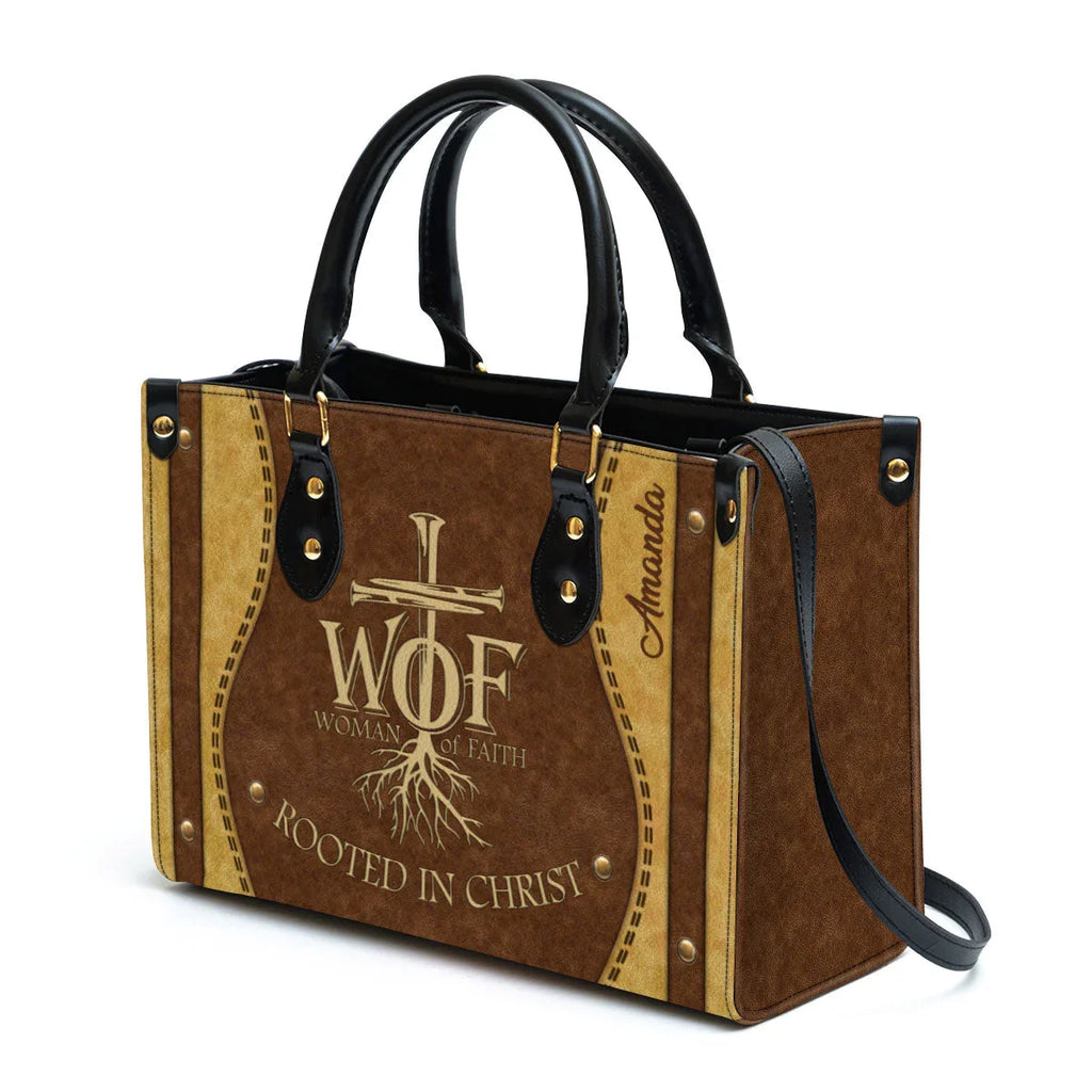 Personalized Woman of Faith Leather Tote Bag