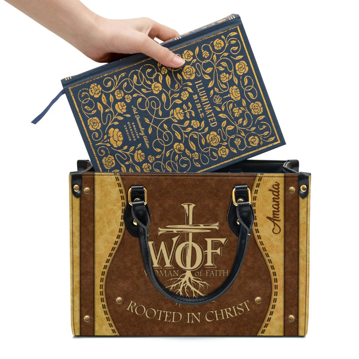 Personalized Woman of Faith Leather Tote Bag