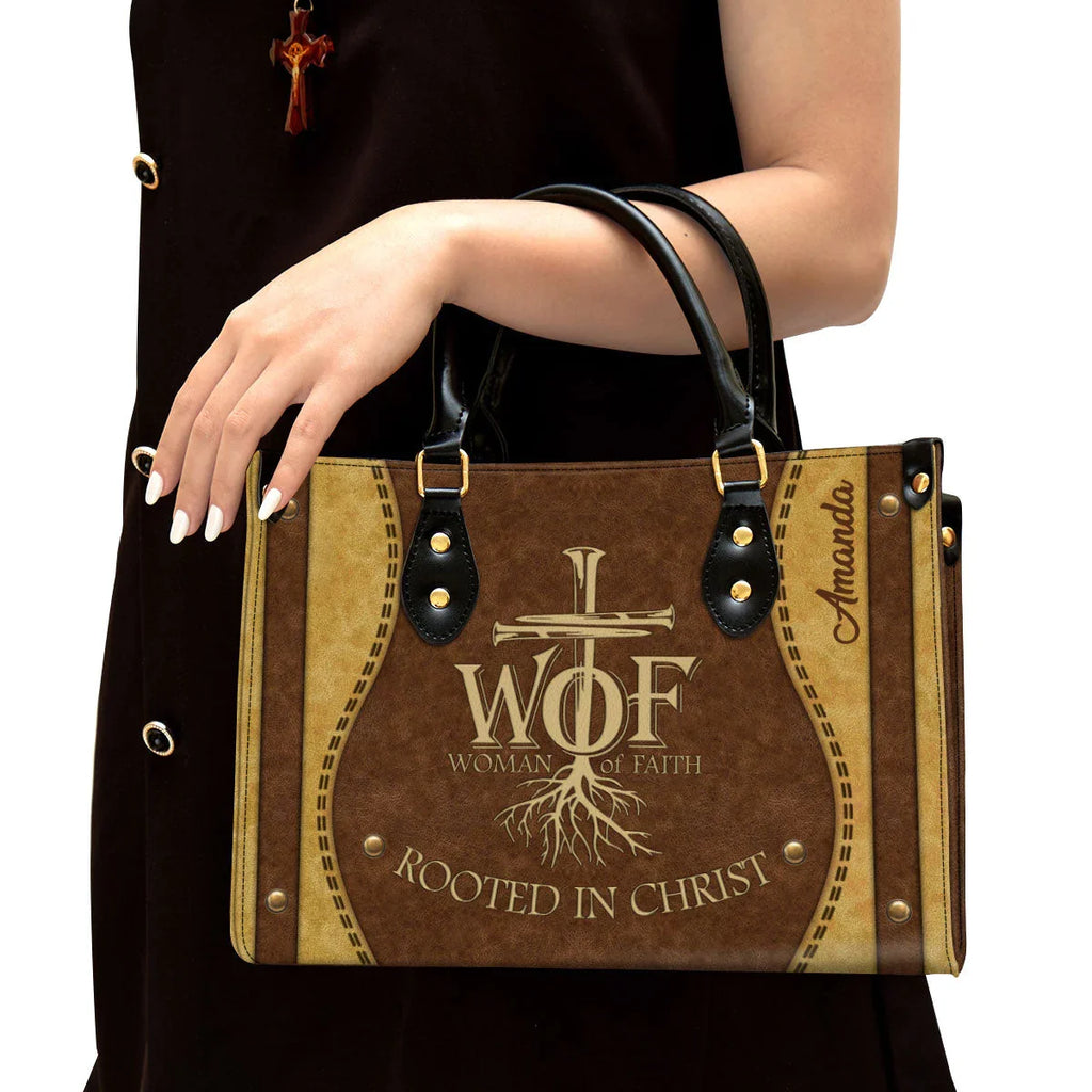 Personalized Woman of Faith Leather Tote Bag