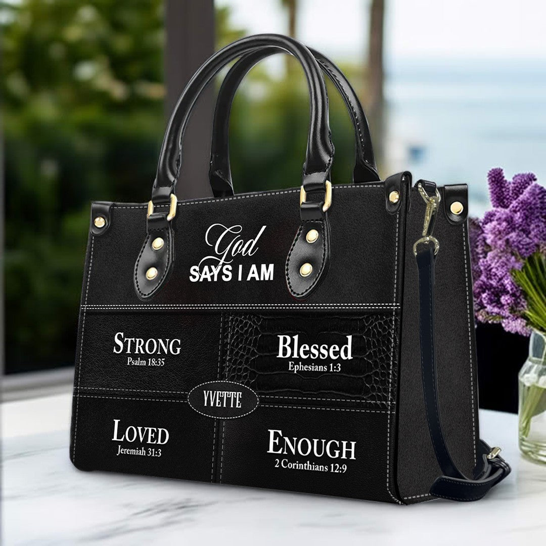 Personalized God Says I Am Leather Handbag