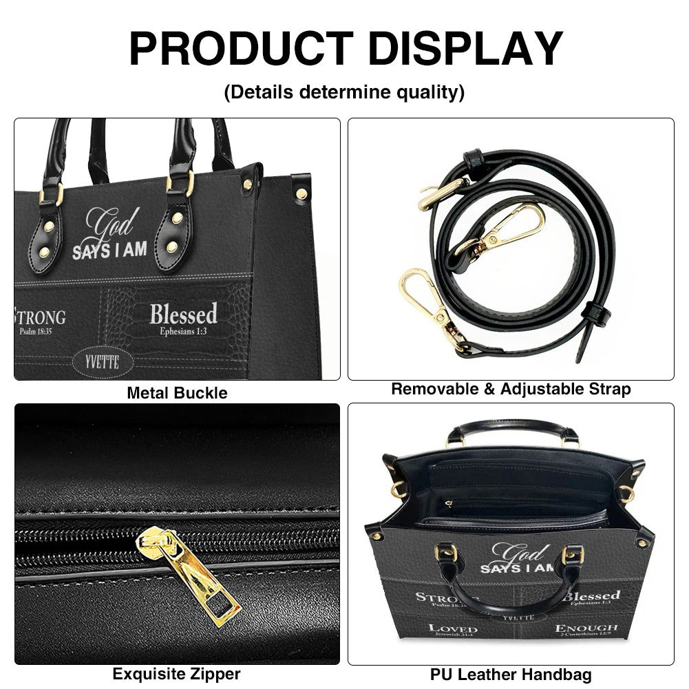 Personalized God Says I Am Leather Handbag