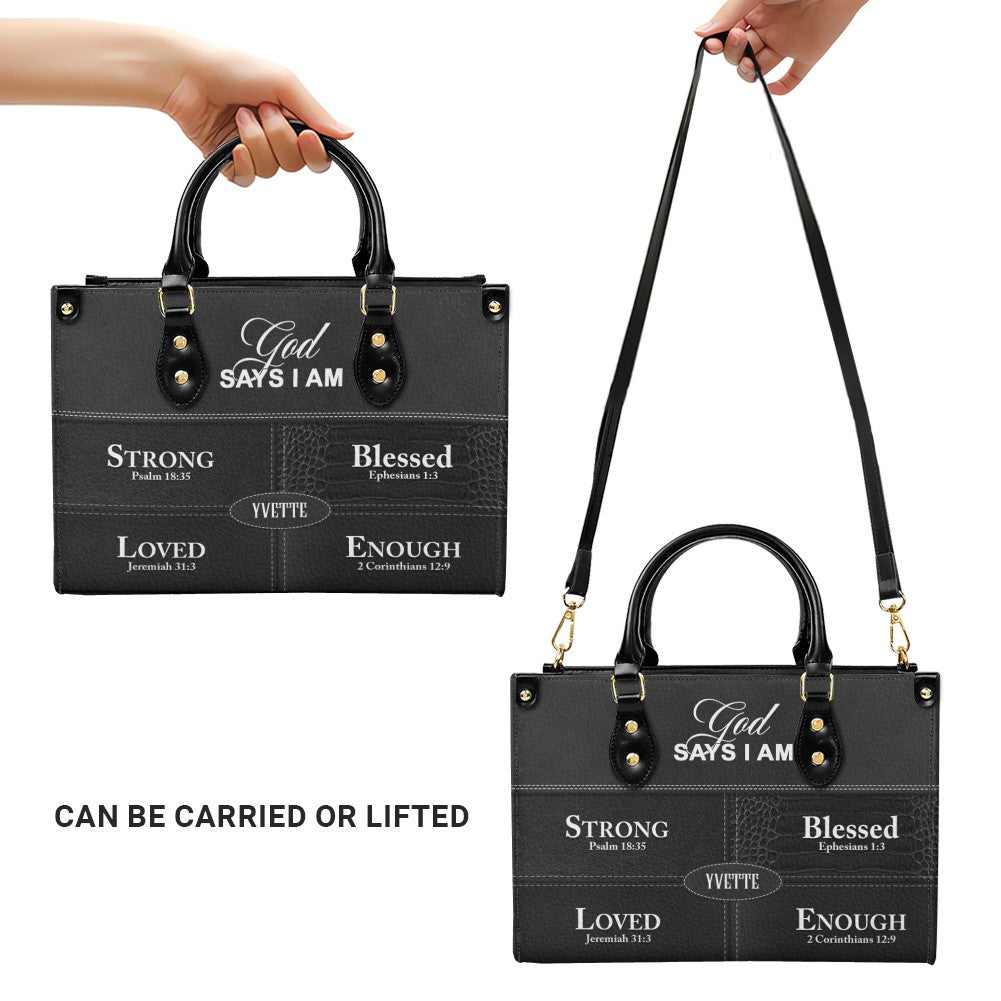 Personalized God Says I Am Leather Handbag
