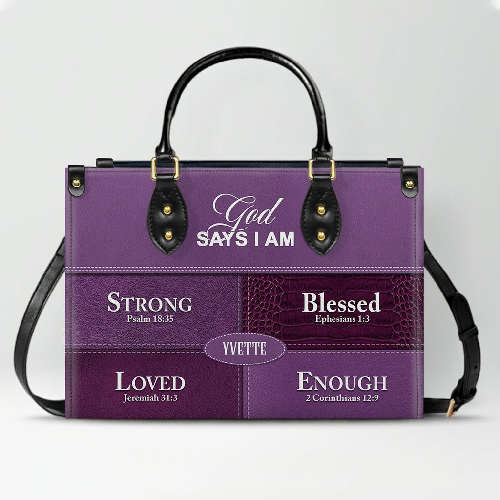 Personalized God Says I Am Leather Handbag
