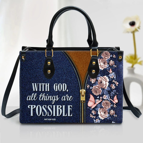 With God All Things Are Possible Leather Tote Bag