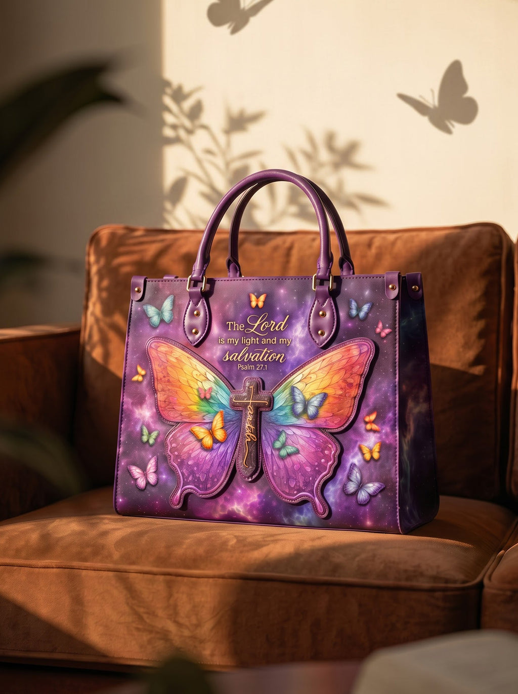 Psalm 27:1 My Light Applique Leather Handbag