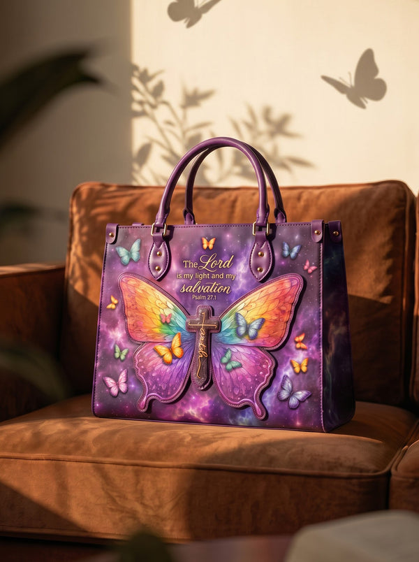 Psalm 27:1 My Light Applique Leather Handbag