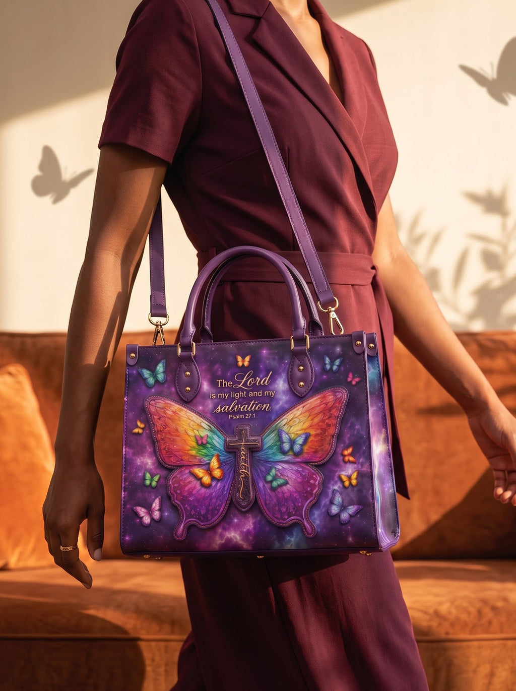 Psalm 27:1 My Light Applique Leather Handbag