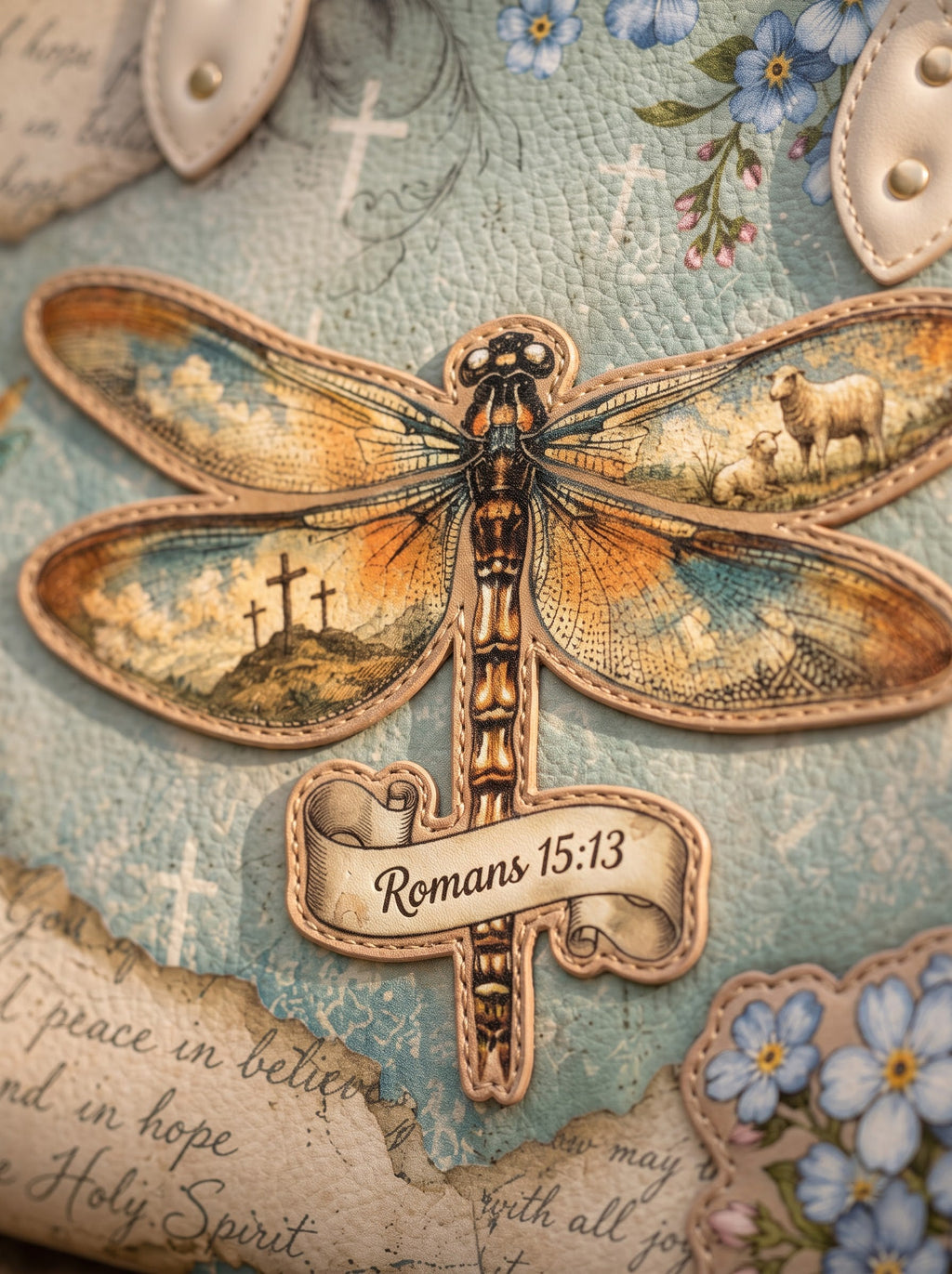 Hope Rising Romans 15:13 Applique Leather Handbag