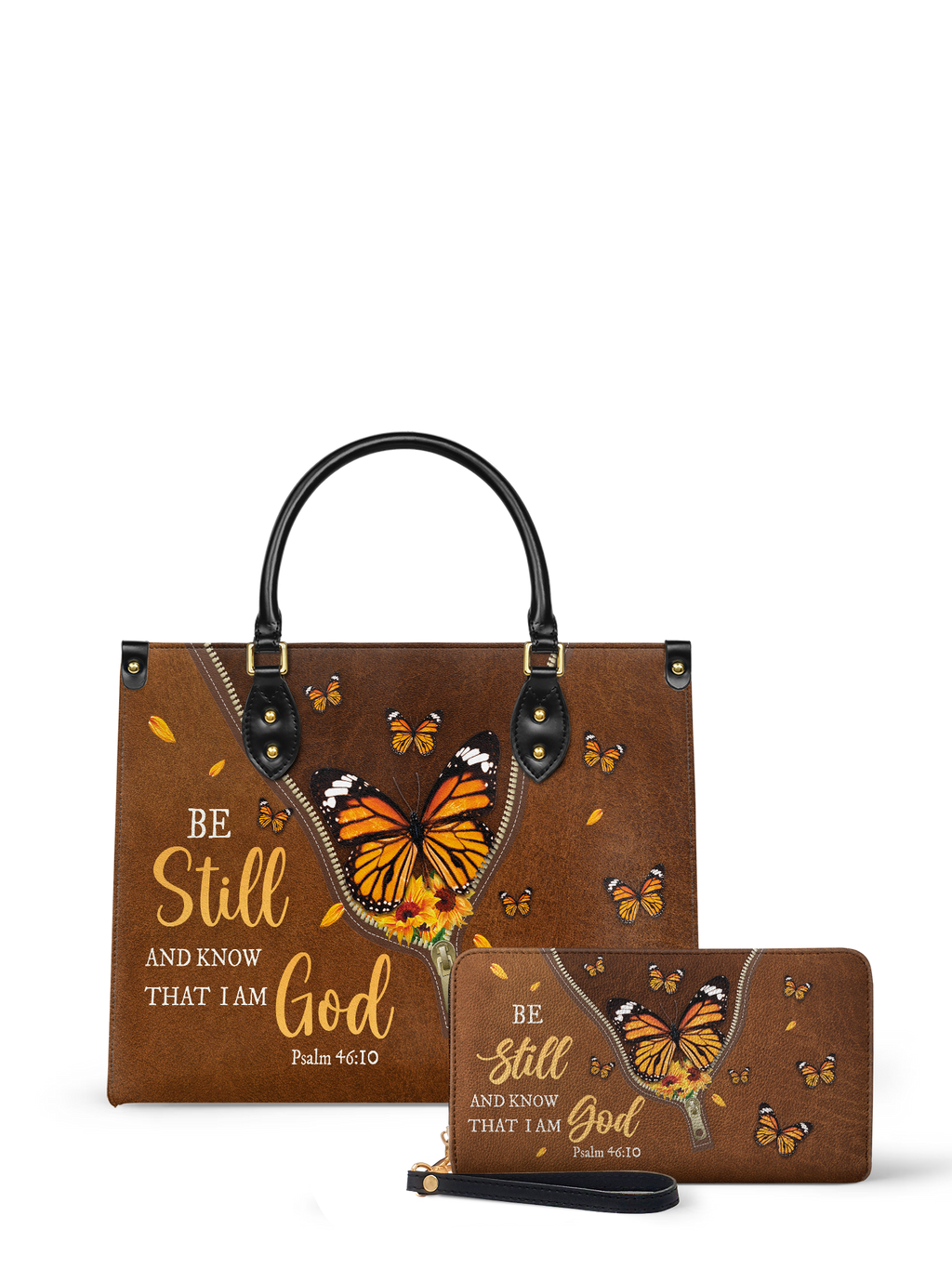 Serene Psalm 46:10 Leather Handbag