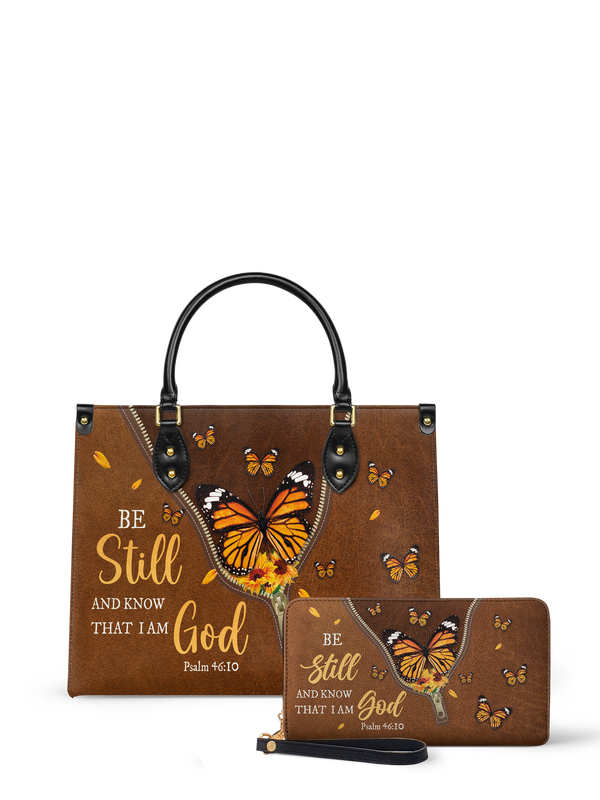 Serene Psalm 46:10 Leather Handbag
