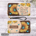 Psalm 46:10 Sunflower Butterfly Leather Wallet