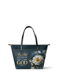 Psalm 46:10 Peace Scripture Leather Tote Bag
