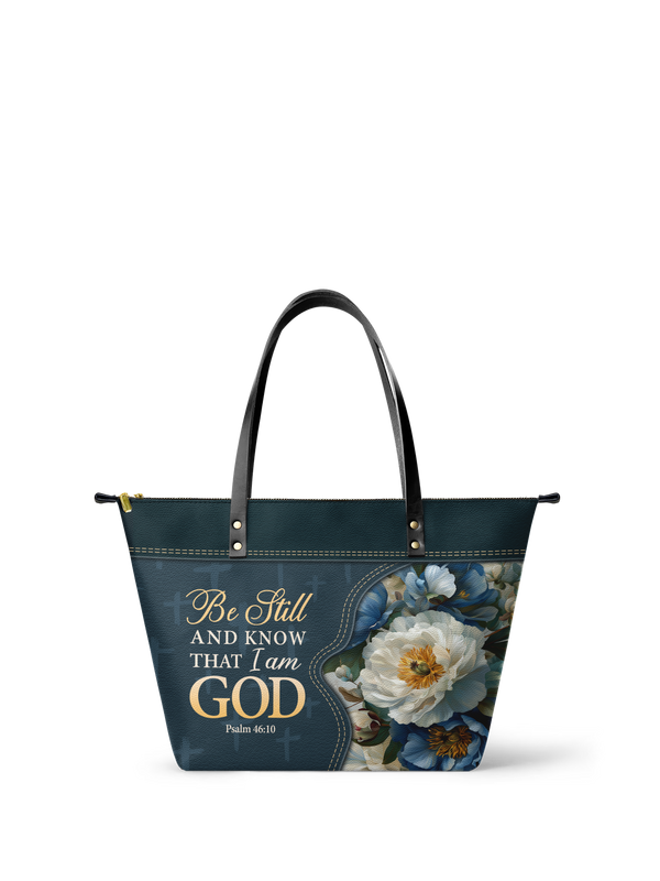 Be Still & Know Psalm 46:10 Leather Tote Bag