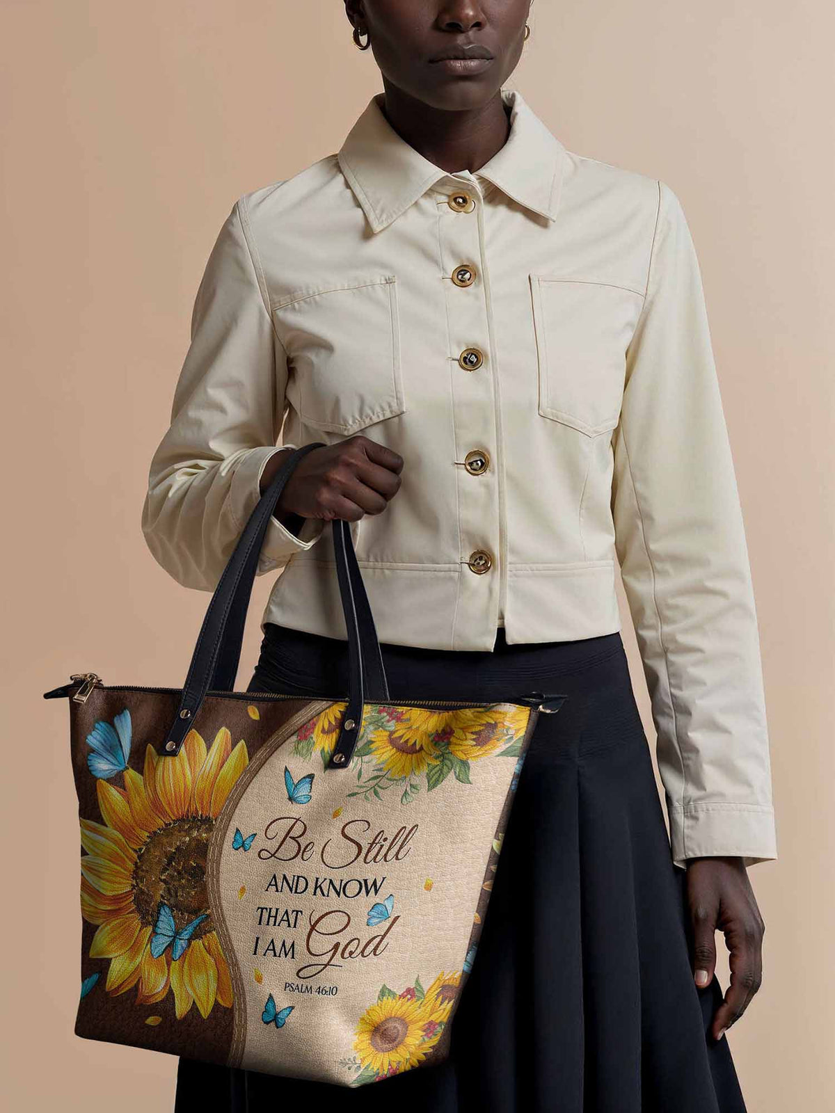 Presence Psalm 46:10 Leather Tote Bag
