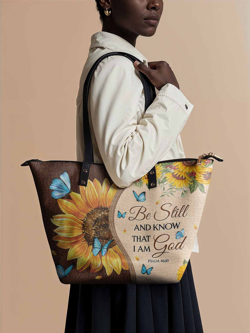 Presence Psalm 46:10 Leather Tote Bag