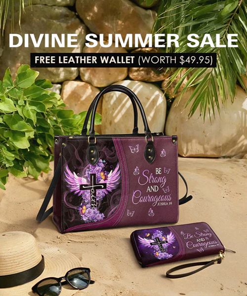 Joshua 1:9 Purple Rose Leather Handbag & Wallet