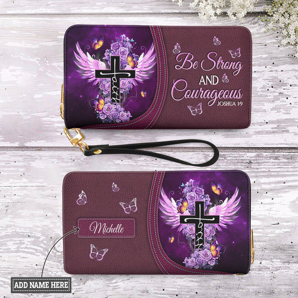 Be Strong Joshua 1:9 Butterfly Leather Wallet