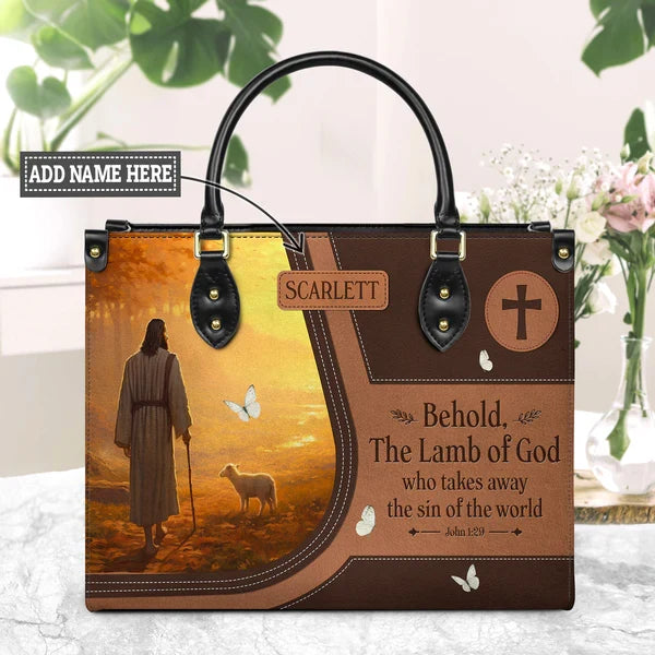 Lamb of God John 1:29 Personalized Leather Bag