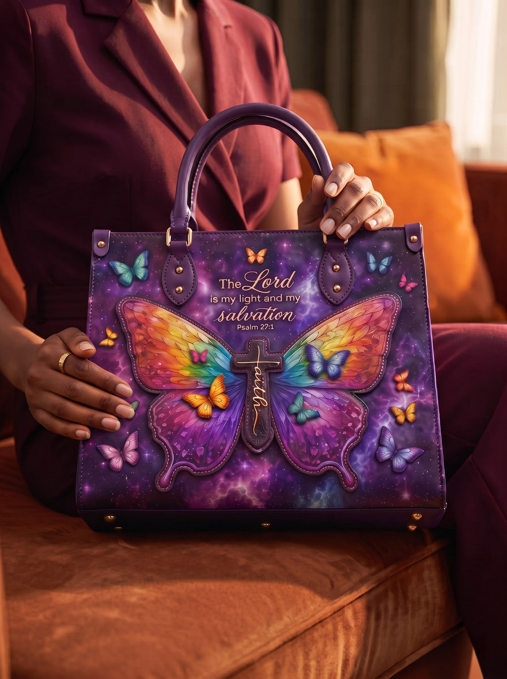 Psalm 27:1 My Light Applique Leather Handbag