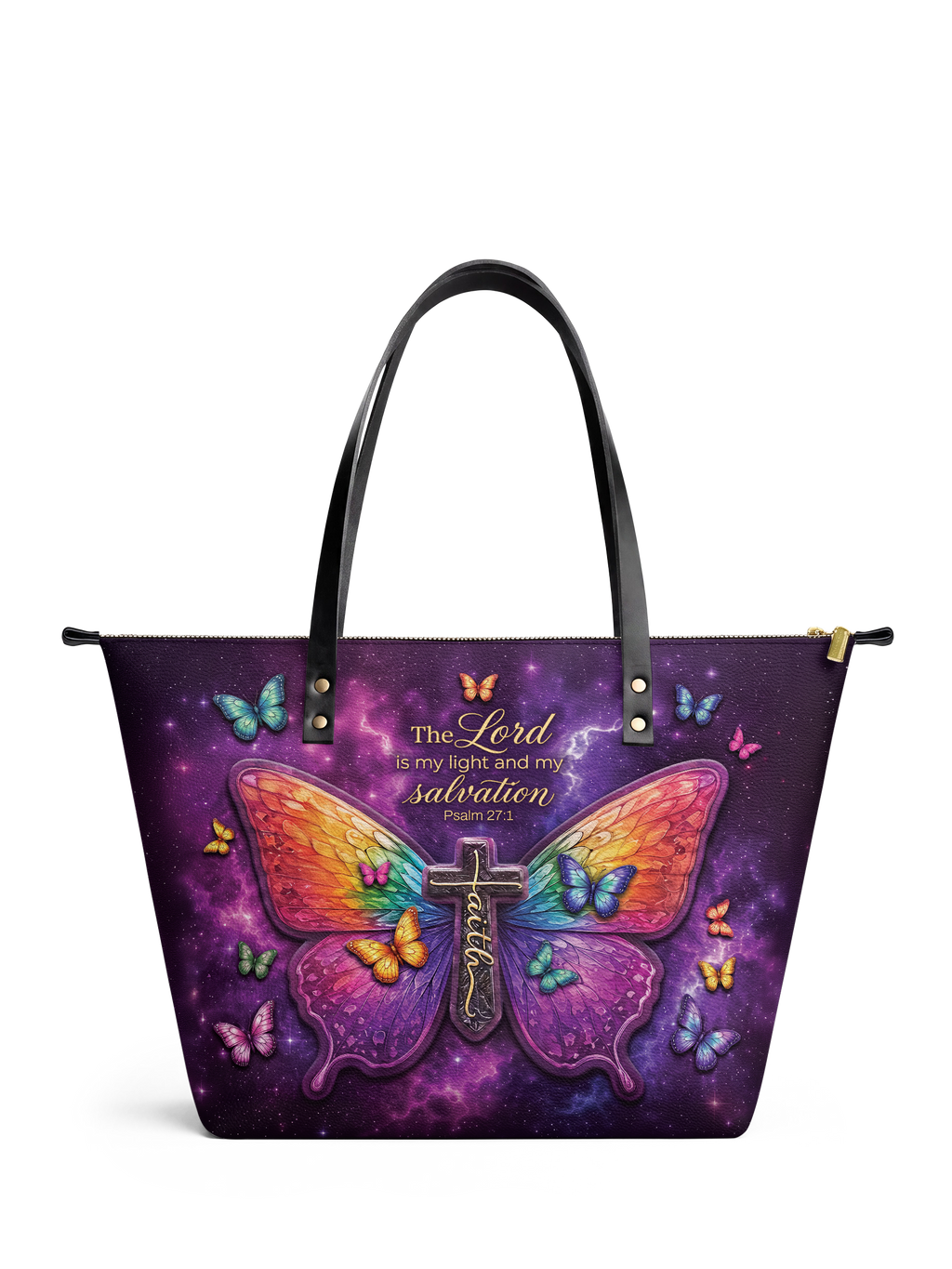 My Light Psalm 27:1 Leather Tote Bag