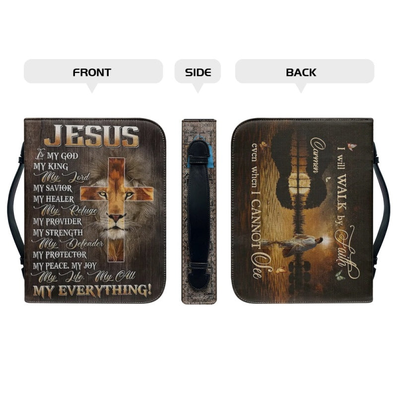 Walk By Faith Lion Cross Personalized Bible Cover