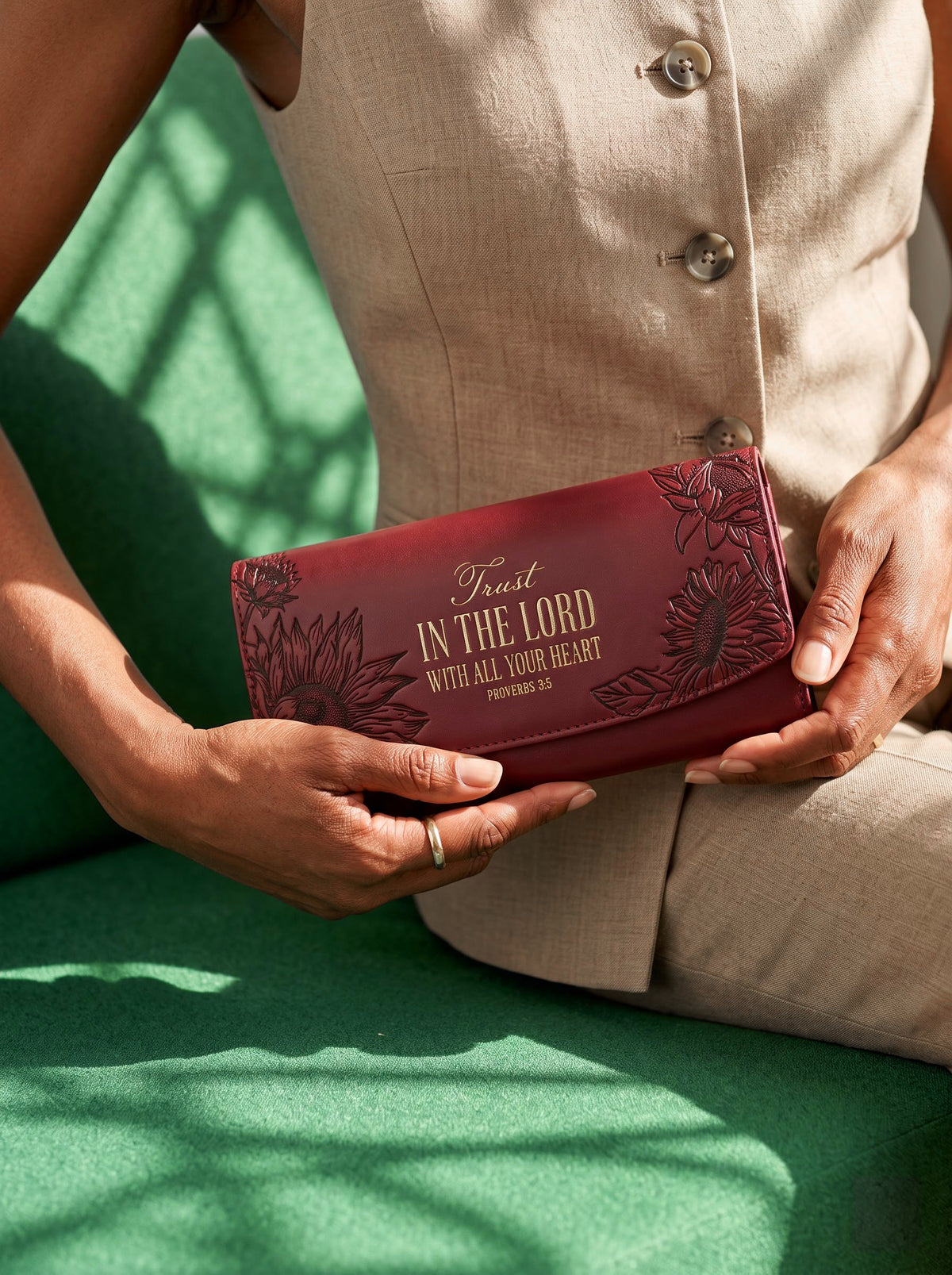 Proverbs 3:5 Embossed Leather Crossbody Clutch