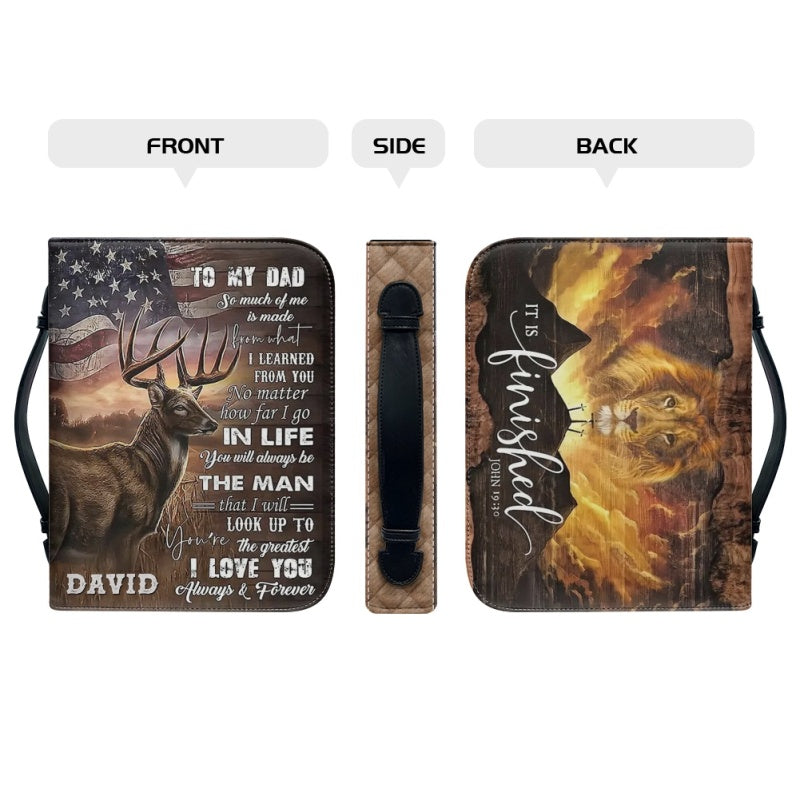 Personalized Hunting Lion Bible Cover for Dad