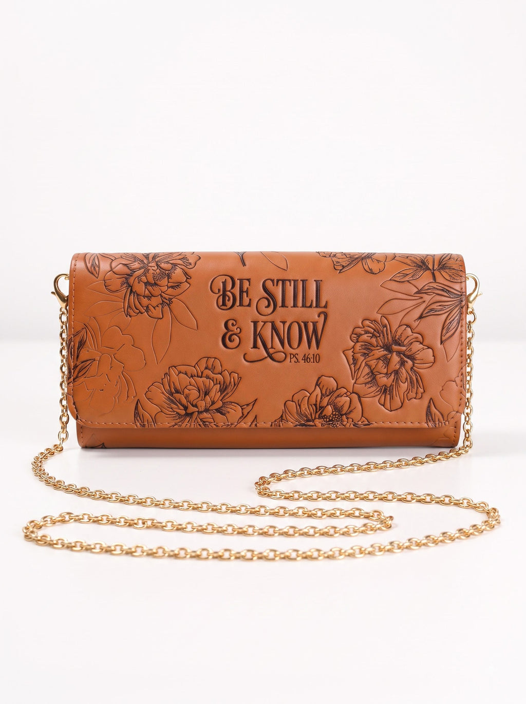 Psalm 46:10 Embossed Leather Crossbody Clutch