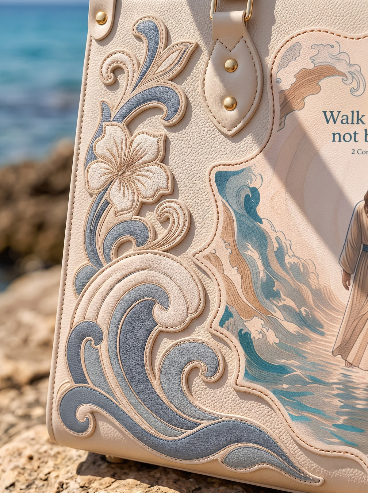 Walk By Faith Applique Leather Handbag