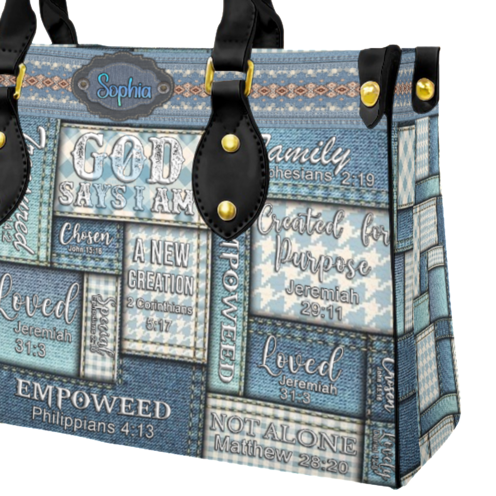 God Says I Am Vintage Denim Leather Handbag
