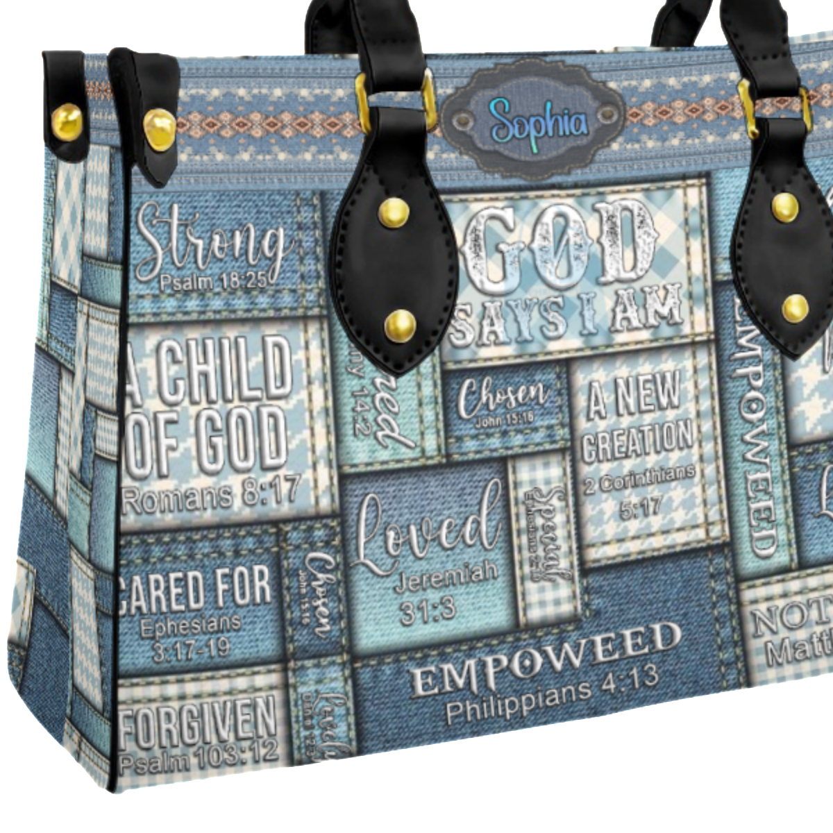 God Says I Am Vintage Denim Leather Handbag