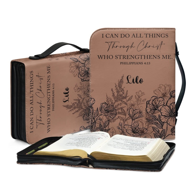 Personalized Philippians 4:13 Floral Bible Cover