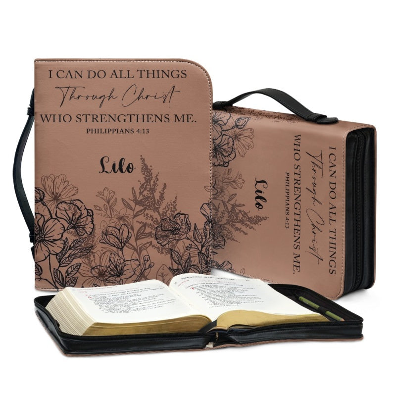 Personalized Philippians 4:13 Floral Bible Cover
