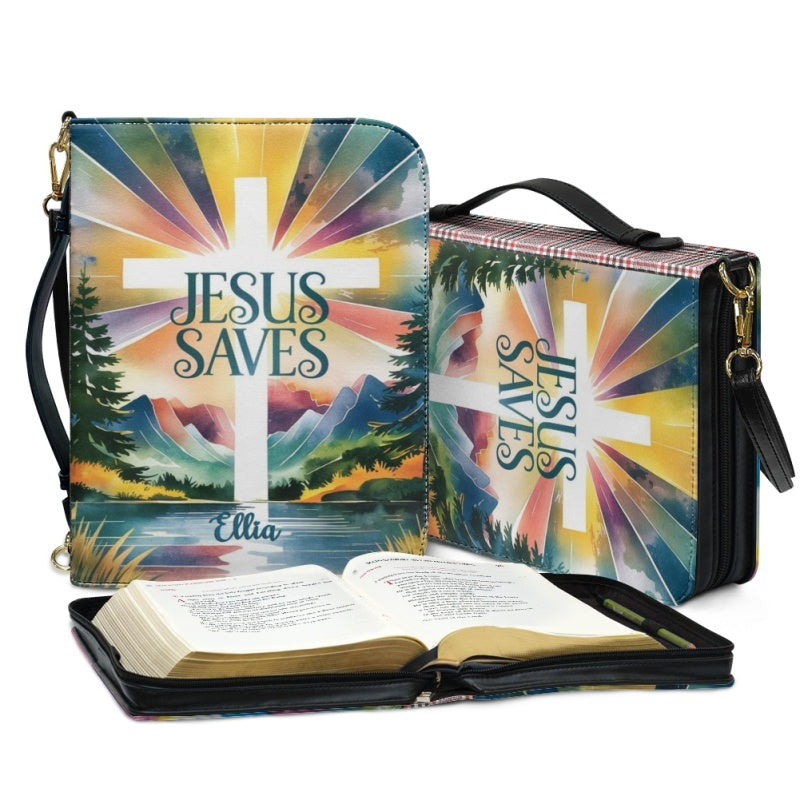 Jesus Saves Personalized Faux Leather Bible Cover
