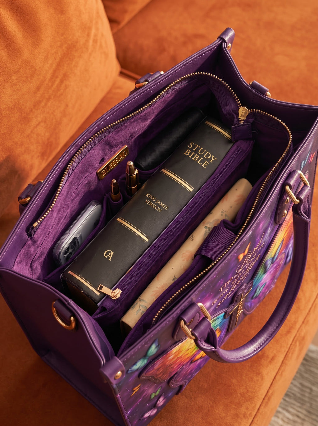 Psalm 27:1 My Light Applique Leather Handbag