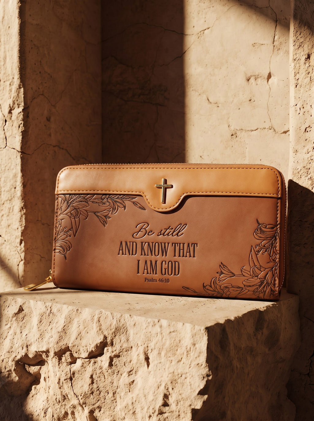 Majestic Psalm 46:10 Embossed Leather Wallet