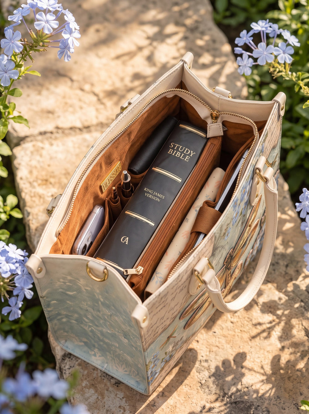 Hope Rising Romans 15:13 Applique Leather Handbag