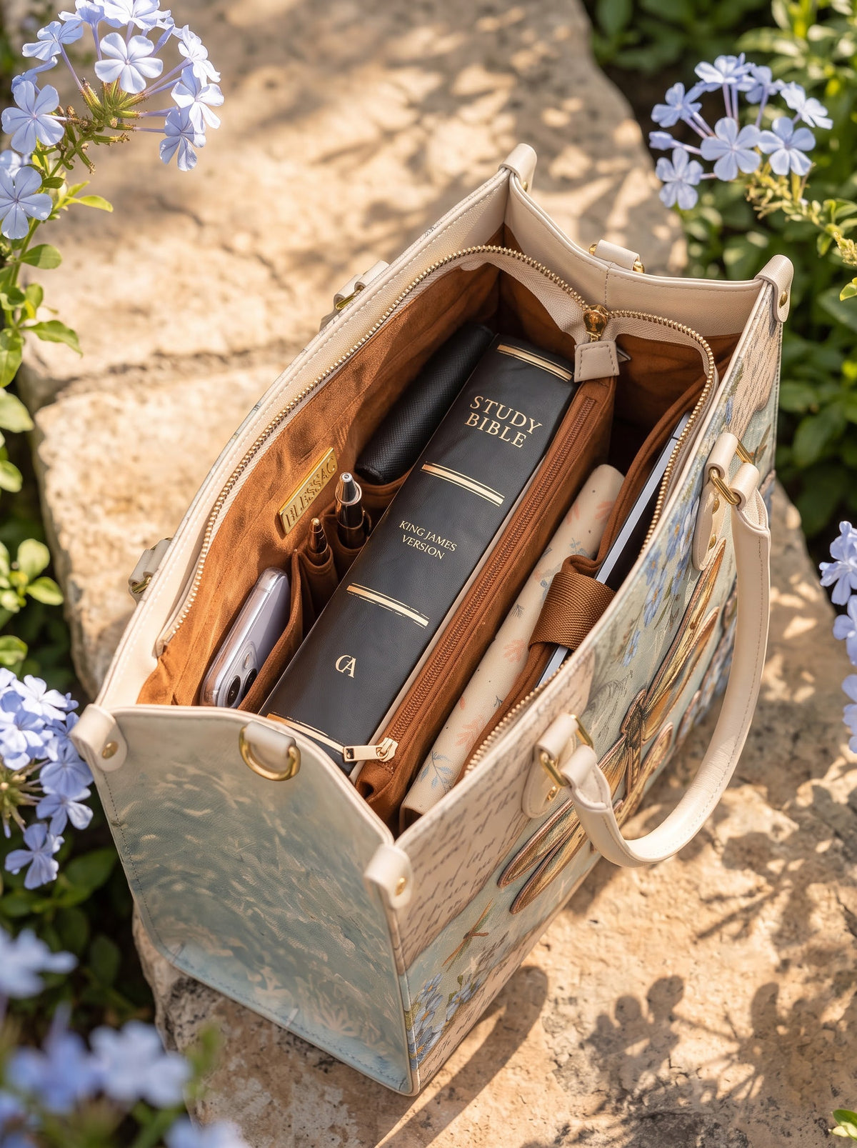 Hope Rising Romans 15:13 Applique Leather Handbag