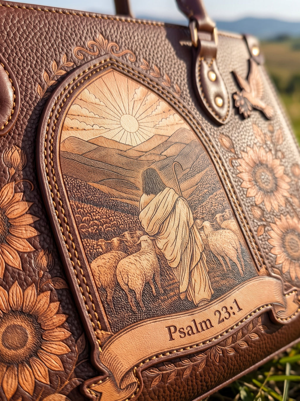 My Shepherd Psalm 23:1 Applique Leather Handbag
