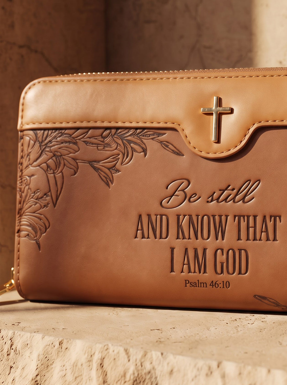 Majestic Psalm 46:10 Embossed Leather Wallet